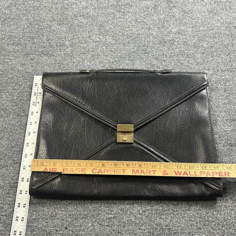 Leather School Black 16" Leather Mens Portfolio Briefcase Business Bag Italy - Picture 8 of 8